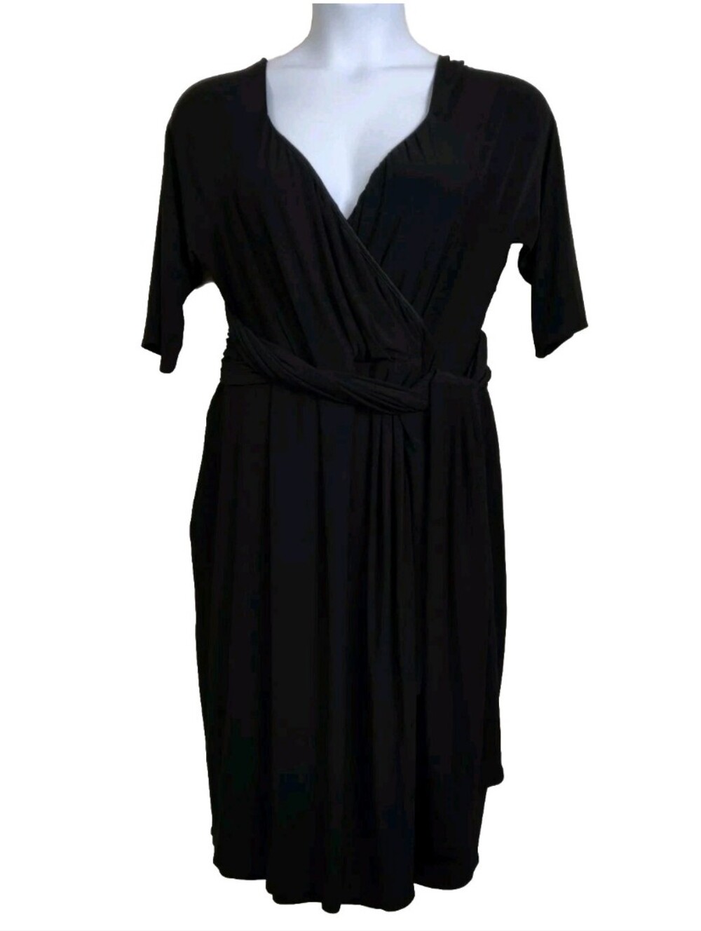 IGIGI Women's Size 18/20 Solid Black Stretchy Faux Wrap Dress Formal Cocktail